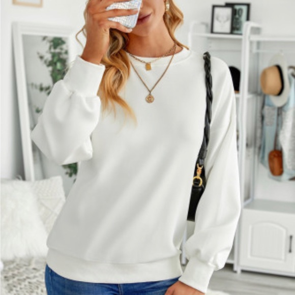 White Drop-shoulder Pullover Sweatshirt - Picture 6 of 14